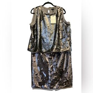 WhoWhatWhere Silver sequence Top & Skirt Set. Top-Sz XXL. Skirt-Sz L. NWT